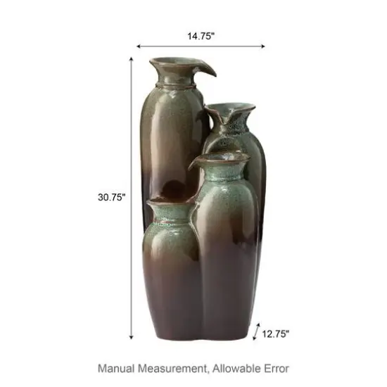 Glitzhome&reg; 30.75" 4-Tier LED Reactive Glaze Ceramic Vase Outdoor Floor Fountain Olive Green and Brown {9}