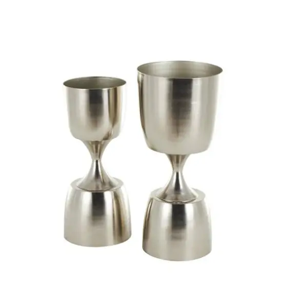 Silver Hourglass Shaped Metal Planter Set with Elevated Base {3}