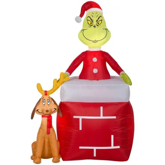 5.5ft. Airblown&reg; Inflatable Grinch In Chimney with Max {1}