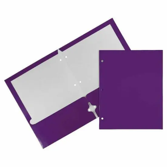JAM Paper 9.5" x 11.5" Glossy 3-Hole Punch Folders, 12ct. Purple {1}
