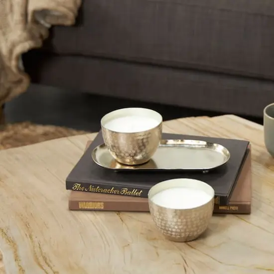 Campfire Scented Candles in Silver Grid Patterned Bowls Set {8}