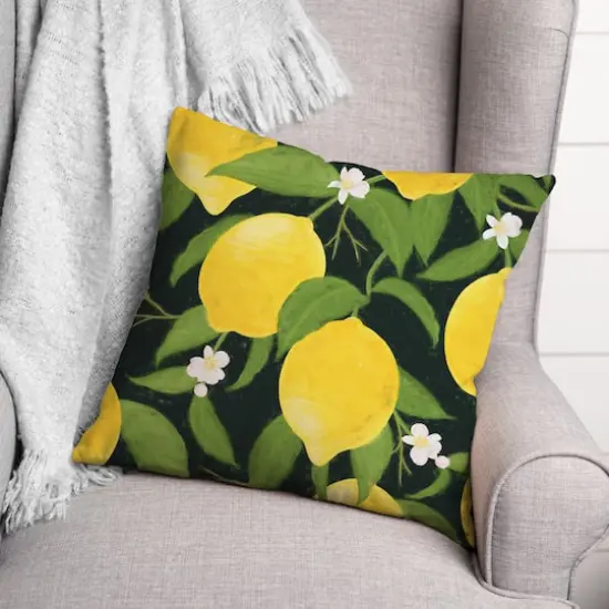 Black and Yellow Lemon 18" x 18" Throw Pillow {3}