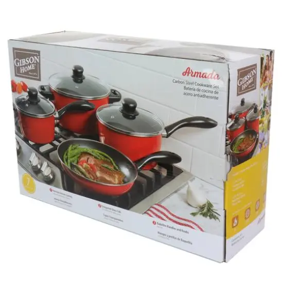 Gibson Home&reg; Armada 7-Piece Red Nonstick Carbon Steel Cookware Set {7}