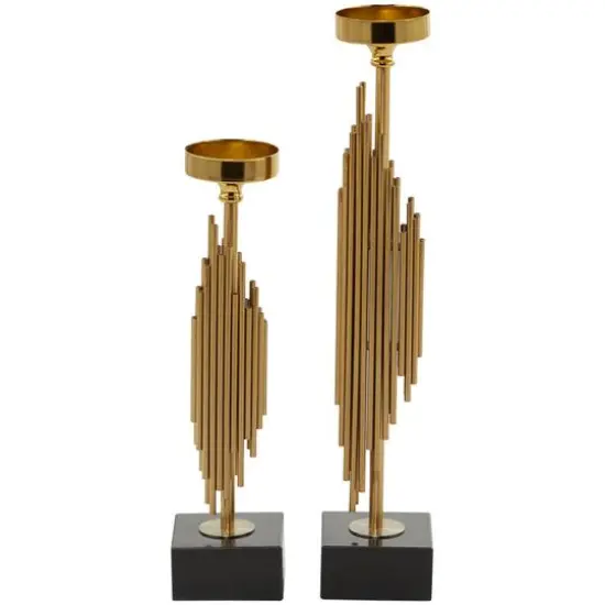 Gold Stainless Steel Vertical Pipe Stand Candle Holder Set {6}