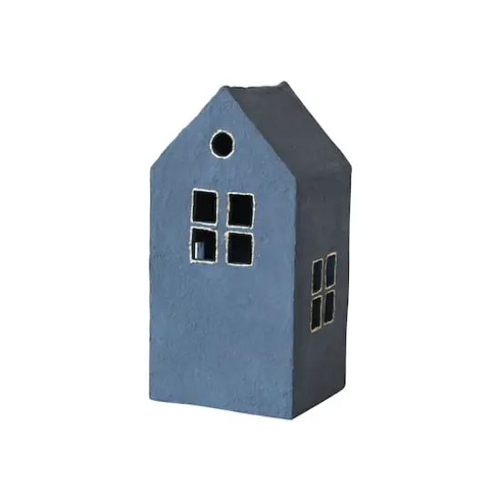 Hello Honey&reg; 12" Blue & Gold Decorative Hand-Painted Paper Mache House {5}