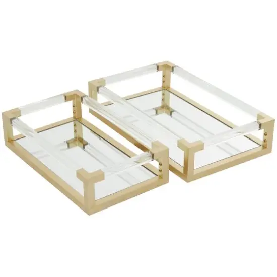 CosmoLiving by Cosmopolitan Gold Metal Mirrored Tray Set {5}