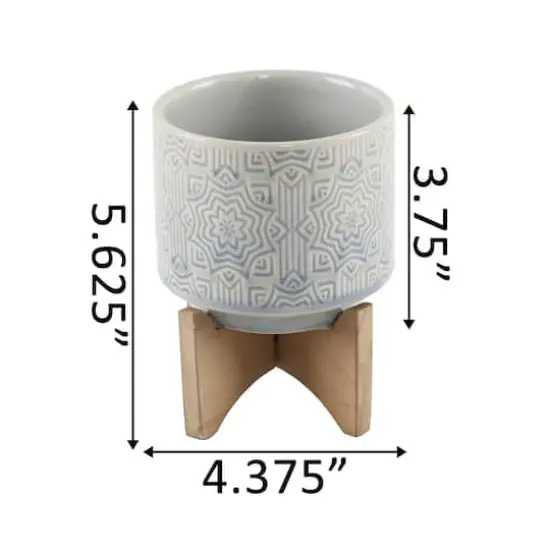 Flora Bunda 4.25" Glass Blue Star Ceramic Planter On Stand {3}