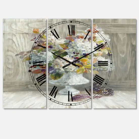 Designart 'Rustic Florals White Lodge Multipanel Wall Clock {1}