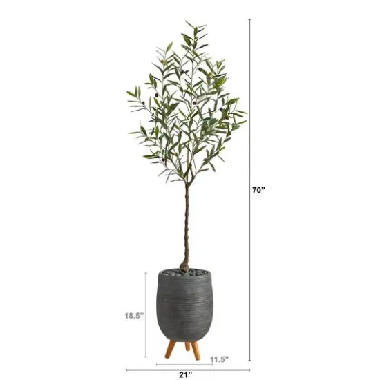 6ft. Olive Artificial Tree in Gray Planter with Stand {3}
