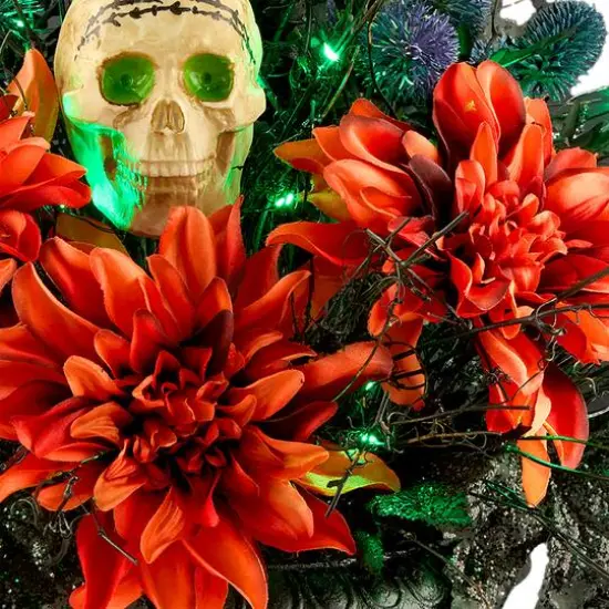 20" Boo-tiful Orange Dahlia LED Halloween Centerpiece in Black Urn {4}