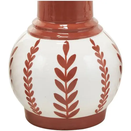 White Ceramic Floral Vase with Terracotta Colored Detailing Set {7}