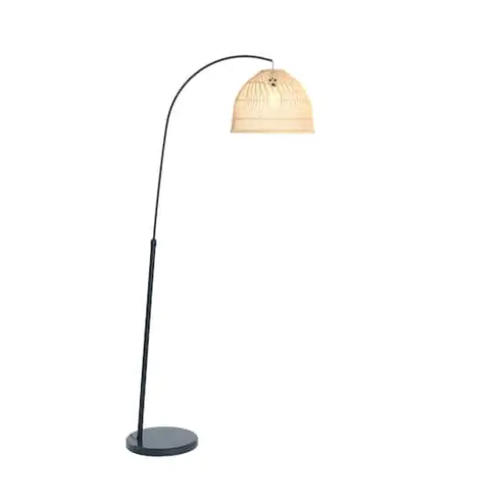 Hello Honey&reg; Modern Boho Floor Lamp with Marble Base & Rattan Shade Black/Cream {10}