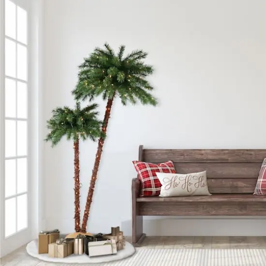 3.5ft. & 6ft. Double Trunk Pre-Lit Artificial Palm Tree, Clear Lights {6}