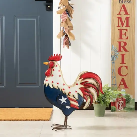 Glitzhome&reg; 21" Metal Patriotic Rooster Porch D&eacute;cor {3}