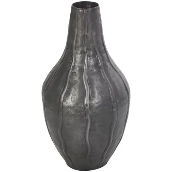 13" Black Metal Snakeskin Inspired Vase with Dimensional Wavy Accents {7}