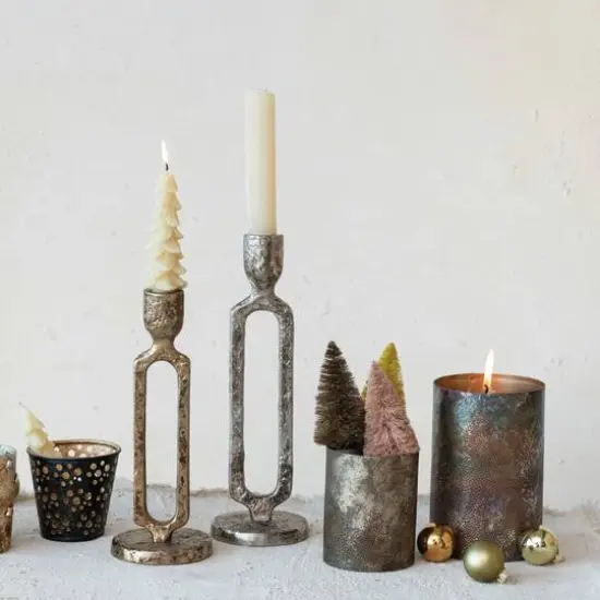 Hello Honey&reg; 9.25" Oxidized Gold Finish Aluminum Taper Candleholder {4}