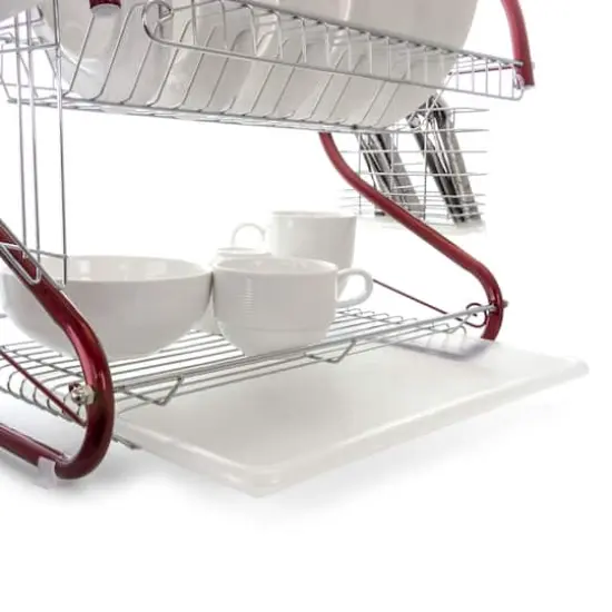 MegaChef 16" Red 2-Shelf Iron Wire Dish Rack {3}