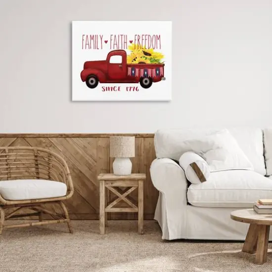 Stupell Industries Family Faith Freedom Americana Floral Country Truck Canvas Wall Art {3}