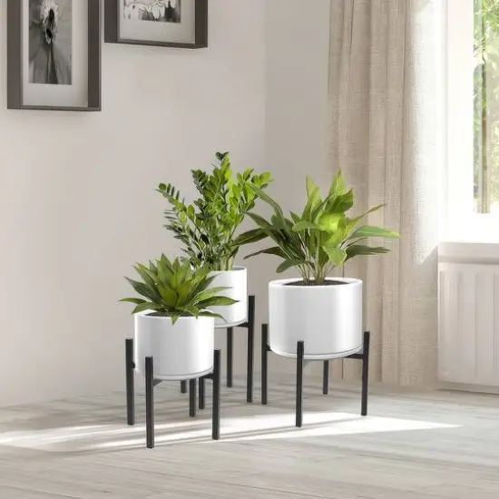 Sorbus 14" Black Mid Century Style Plant Stand {3}