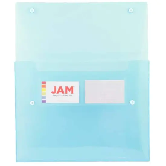 JAM Paper 9.5" x 12.5" Plastic Portfolio with Two Button Snap Closure Blue Translucent {4}