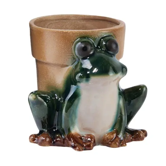 Hello Honey&reg; 5.5" Green Stoneware Frog Planter {1}