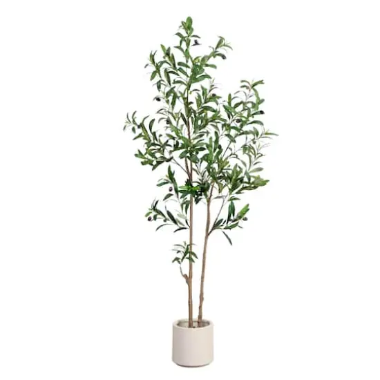 5ft. Artificial Minimalist Olive Tree in White Decorative Planter {1}