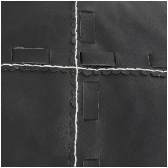 22" Leather Pouf with Woven Straps & Handles Black {7}