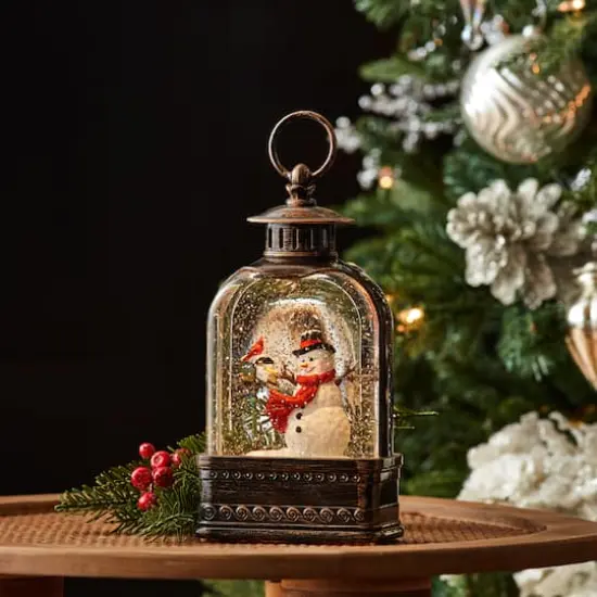 9.75" LED Snow Globe with Snowman & Cardinals {3}