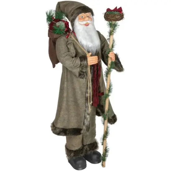 4ft. Olive Green & Burgundy Red Standing Santa Claus with Gift Bag Christmas Figure {9}