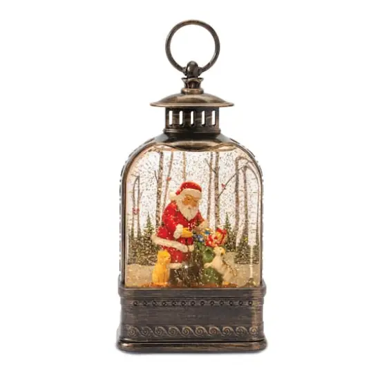 11.25" LED Snow Globe Lantern with Santa and Dog {1}