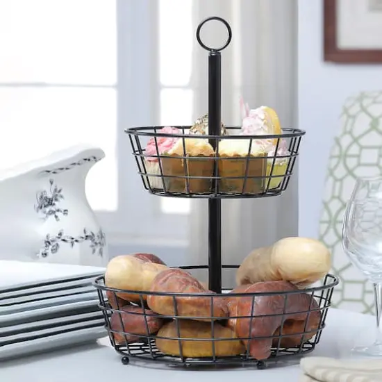 SunnyPoint Black 2 Tier Countertop Fruit Basket Stand {3}