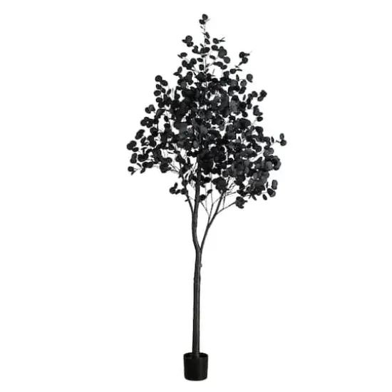 9ft. Pre-Lit Artificial Halloween Black Eucalyptus Tree with 700 Orange & Purple LED Lights {1}