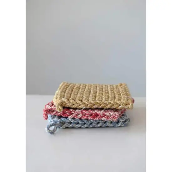 Hello Honey&reg; 8" M&eacute;lange Red, Blue & Yellow Square Crocheted Cotton Pot Holder Set {3}