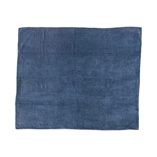 Hello Honey&reg; Blue Kantha & Blanket Stitch Edge Cotton Velvet Throw {1}