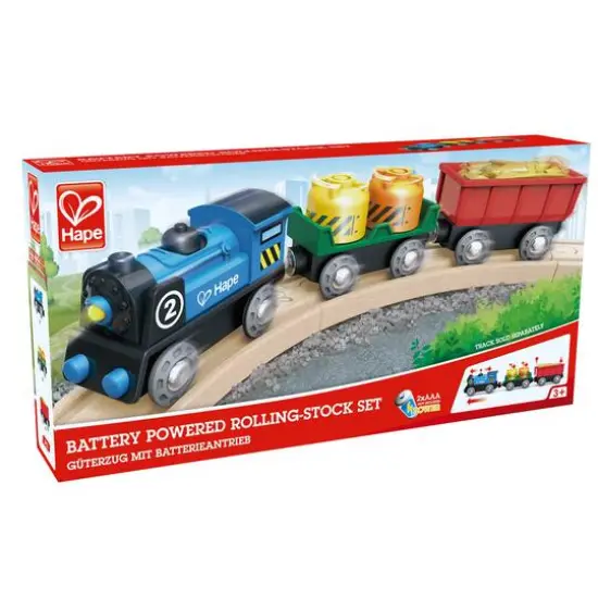 Hape Battery Powered Rolling-Stock Colorful Wooden Train Set {6}