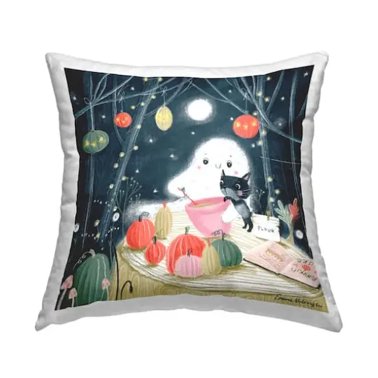 Stupell Industries Halloween Ghost & Cat Baking Throw Pillow {1}