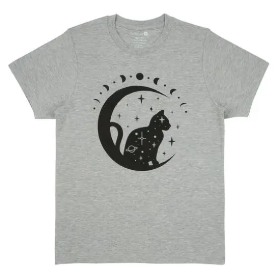 Gray Cat & Moon Magic Adult Crew Neck T-Shirt by Celebrate It&trade; {1}
