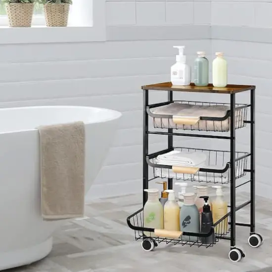 Black Fruit Storage Basket Kitchen Rolling Cart {7}