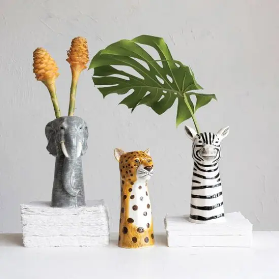 Hello Honey® 11" Gray & White Hand-Painted Decorative Stoneware Elephant Vase {5}