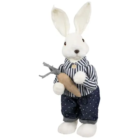 19" Navy Blue Standing Boy Bunny with Carrot Easter Figure {1}