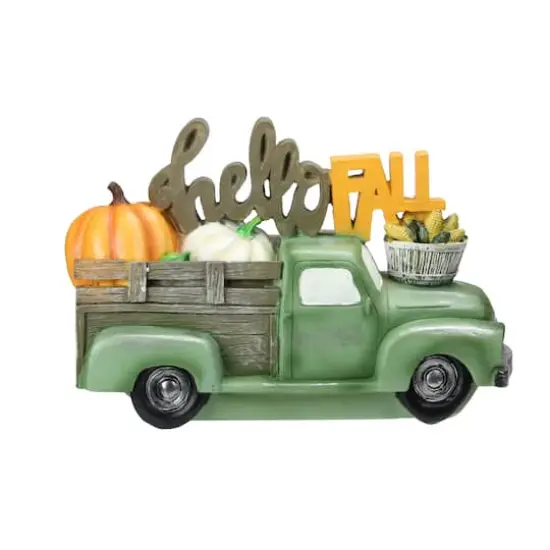11.25" Green Hello Fall Truck Tabletop D&eacute;cor {1}