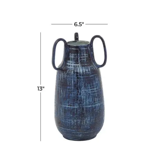 Blue Ceramic Contemporary Vase, 13" x 6" x 6" {8}