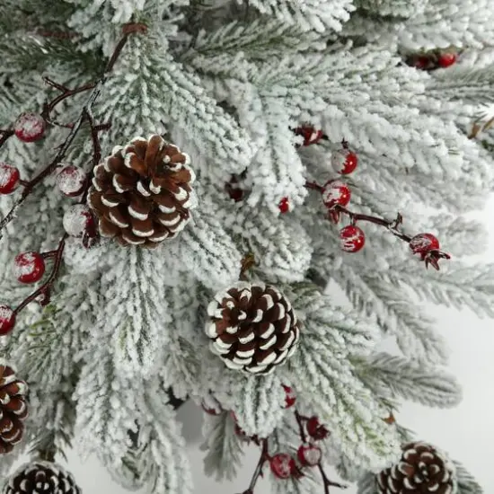 3ft. Unlit Flocked Stockhorn Fir Artificial Christmas Tree in Wooden Pot {4}