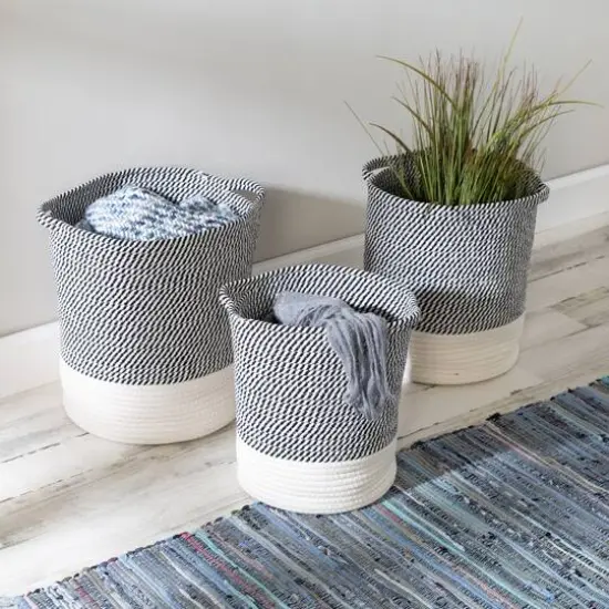 Honey Can Do Gray & White Two-Tone Cotton Rope Basket Set {3}