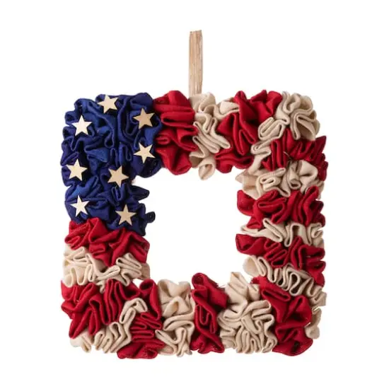 Glitzhome&reg; 19" American Flag Square Fabric Wreath {1}