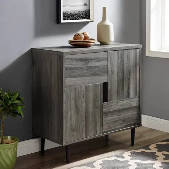 Walker Edison Slate Gray/Red Interior Modern Color Pop Accent Cabinet {4}