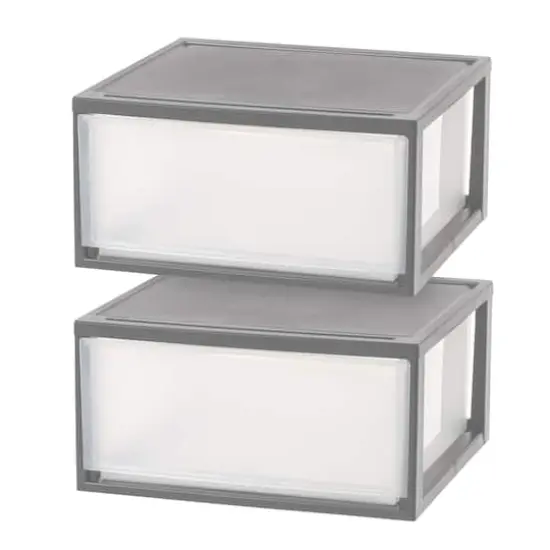 IRIS&reg; 47qt. Gray & Clear Stacking Storage Drawers, 2ct. {1}
