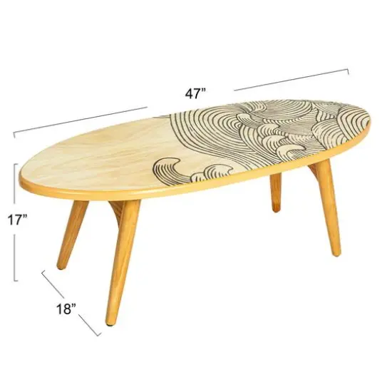 Hello Honey&reg; Multicolor Sea Waves Surfboard Oval Coffee Table {6}
