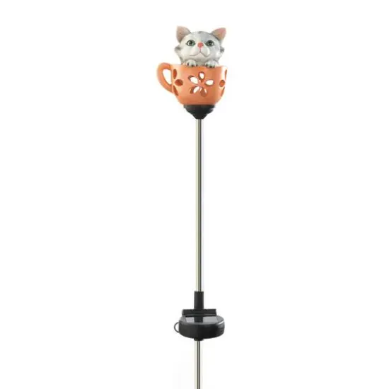 30.5" Kitten in Cup Solar Garden Stake {1}