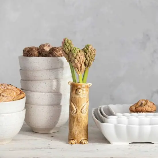 Hello Honey&reg; 7" Brown Reactive Crackle Glaze Stoneware Bear Vase {6}